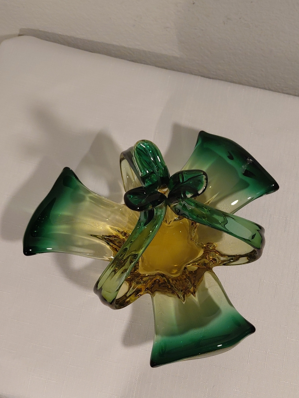 Murano Green & Amber Hand-Blown Glass Bowl